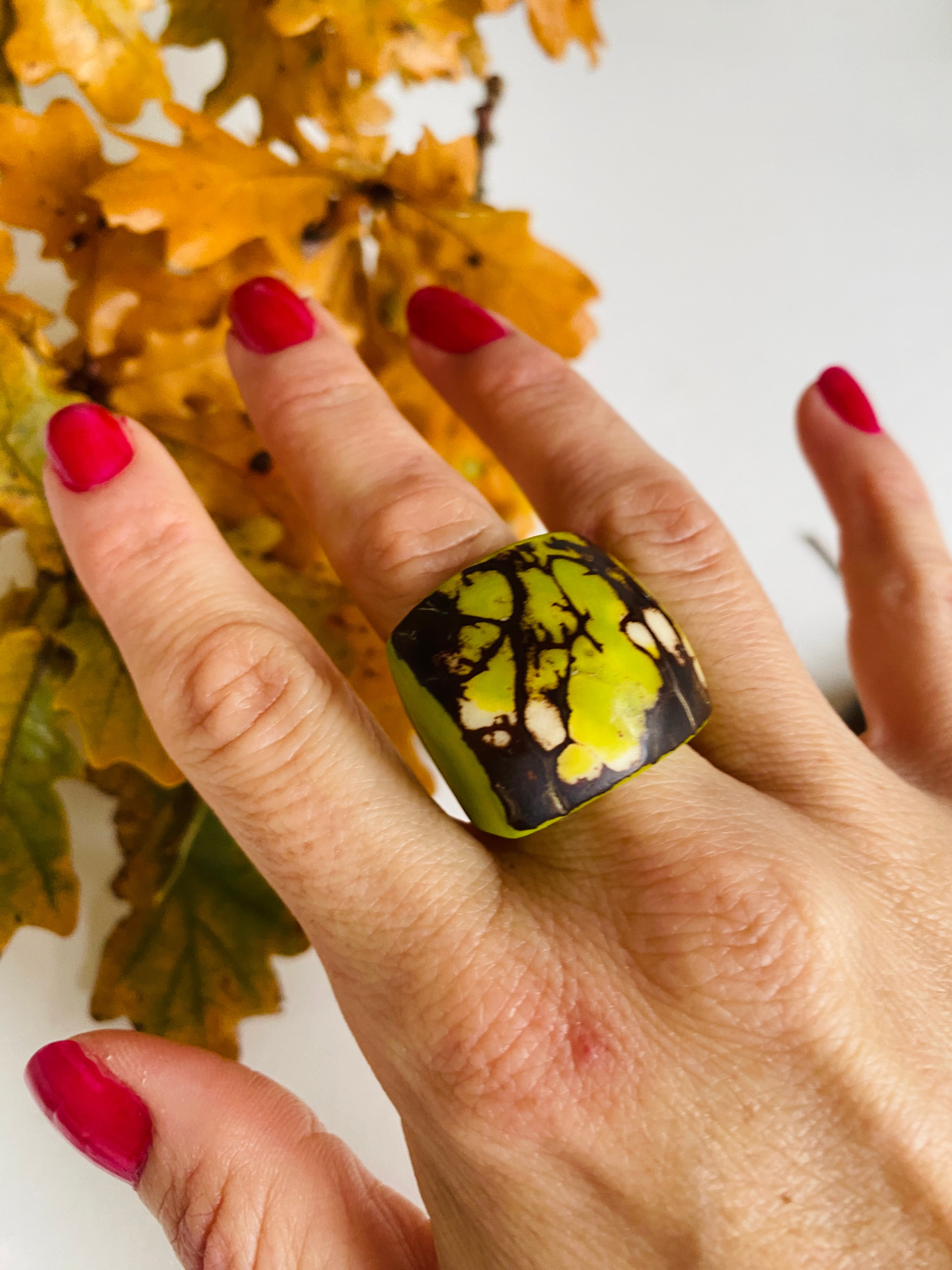 Green Chunky Tagua Ring